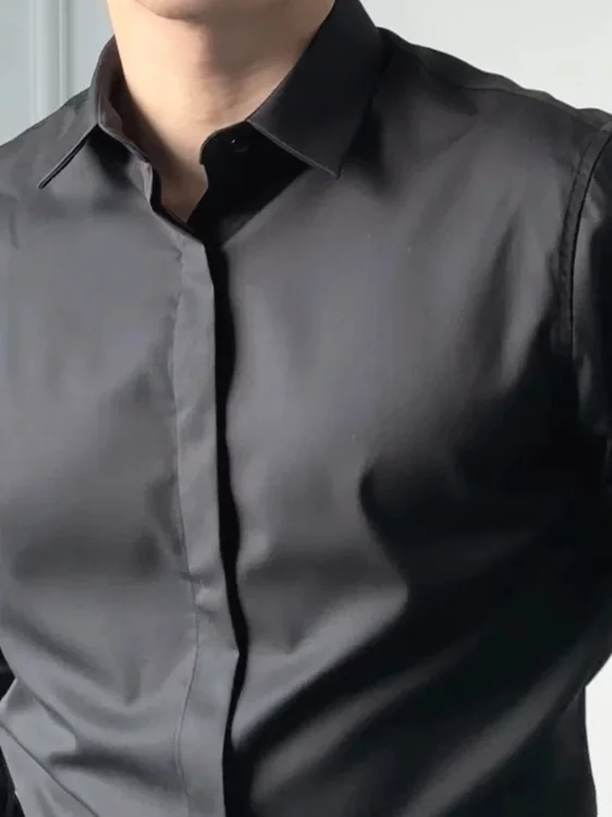 

American Sle Hard Man k Button Muscle irt No Ironing Long Sve Ice Silk Chiffon Casual Workwear Open Cardigan for Men