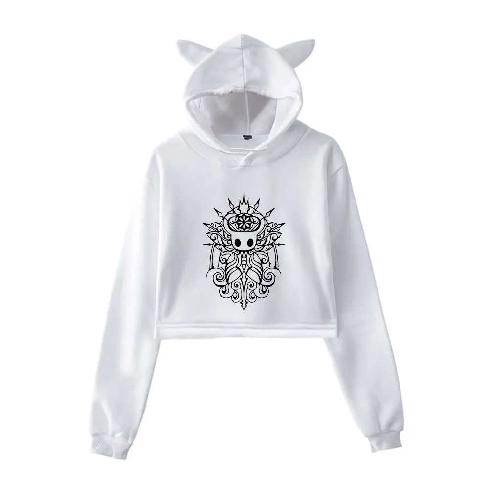 Holle Ridder Kat Oor Hoodie Vrouwen Lange Mouw Cropped Sweatshirts Vrouwelijke Casual Streetwear Crop Tops