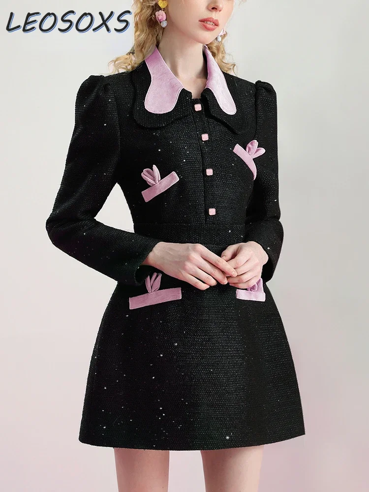 Women Winter New Design Sense Woolen Dress Elegant Office Lady Style Black Waist Slimming Single-Breasted Blazer Dresses Female