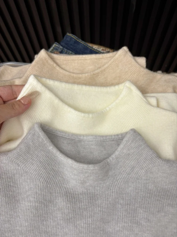 SoftGirls Chestnut f-High Collar Knitted Sweater Slim Fit Autumn Winter Base Layer irt Inner Wear oulder Width Top