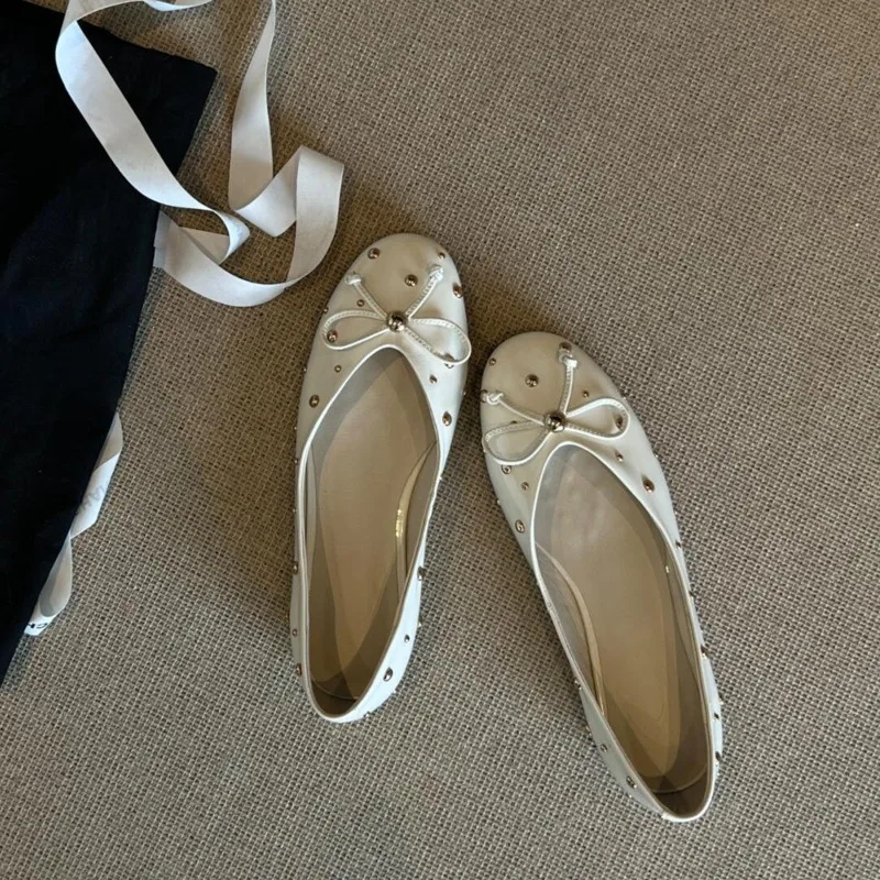 Ladies Single Shoes Bowtie Flats Patent Leather Loafers Women Round Toe Roll-Up Shoes Woman Bridesmaid Flat view 5