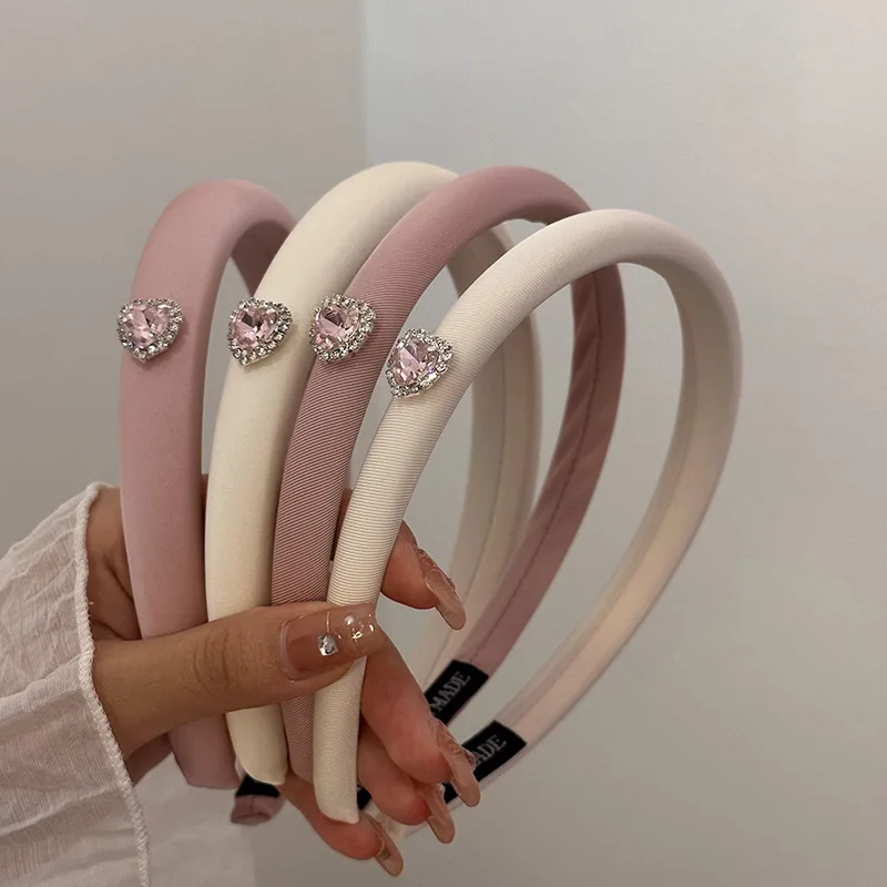 Hair hoop  pink heart Rhinestone Pink Hair Band Girls Wash Face Hair Band Makeup Headband Elegant Hair Accessories Female