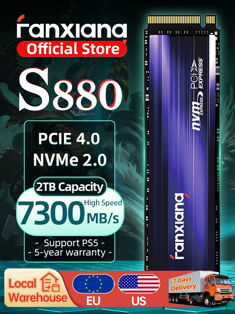 [Expédition UE/US] Fanxiang S880 M.2 SSD 7300 Mo/s 1 To/2 To/4 To Disque SSD NVMe M.2 Interne pour PS5 et Ordinateur Portable