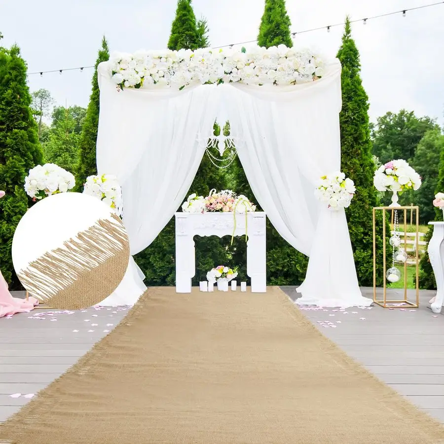 

1 шт., 40 дюймов x 50 футов, свадебные дорожки для прохода, джутовые дорожки из мешковины в деревенском стиле с бахромой по краям, ковер для церемонии взлетно-посадочной полосы, рулон для