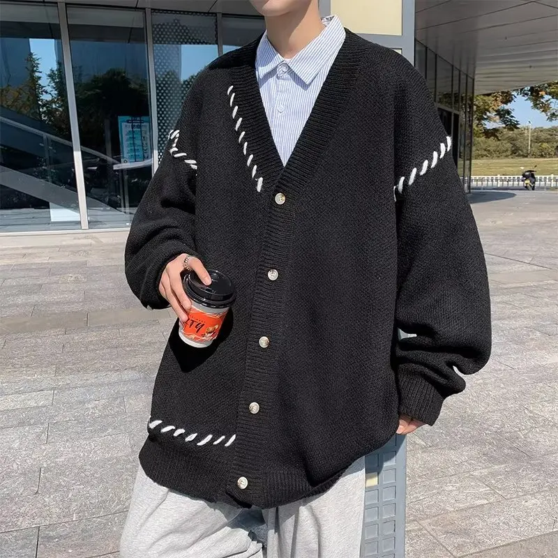 Cardigan Men Baggy Streetwear Fashion Spring Autumn Casual V-neck  Daily Korean Style Unisex Teenagers All-match Youthful