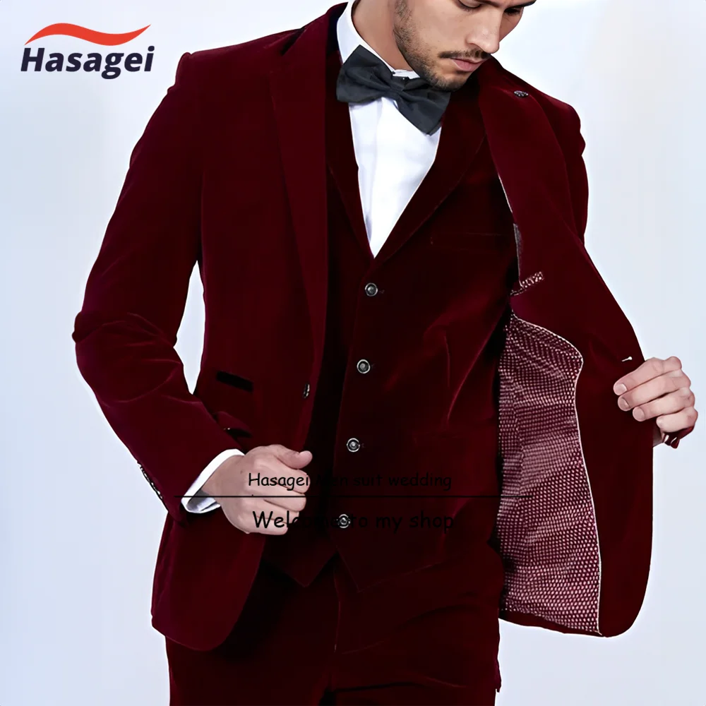 Royal Blue Velvet Men's Suit 3-piece Wedding Tuxedo Groom Custom Jacket Pants Vest Dinner Holiday Suit Men's Blazer
