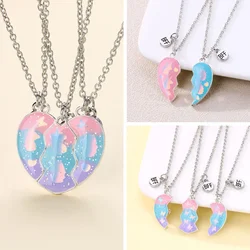 Lovecryst 2/3Pcs/set Gradient Butterfly Unicorn Heart-shaped Magnetic Best Friend Necklace BFF Friendship Jewelry Gifts for Kids