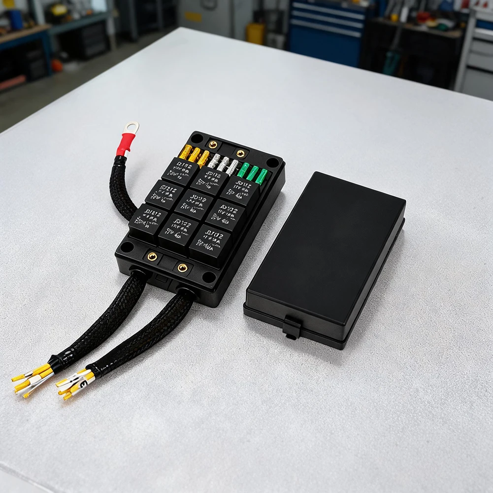 12V 9 Circuit Relay And Fuse Box For Automotive And Marine Applications Clear Wiring Layout Easy For Trace Quick Maintenance