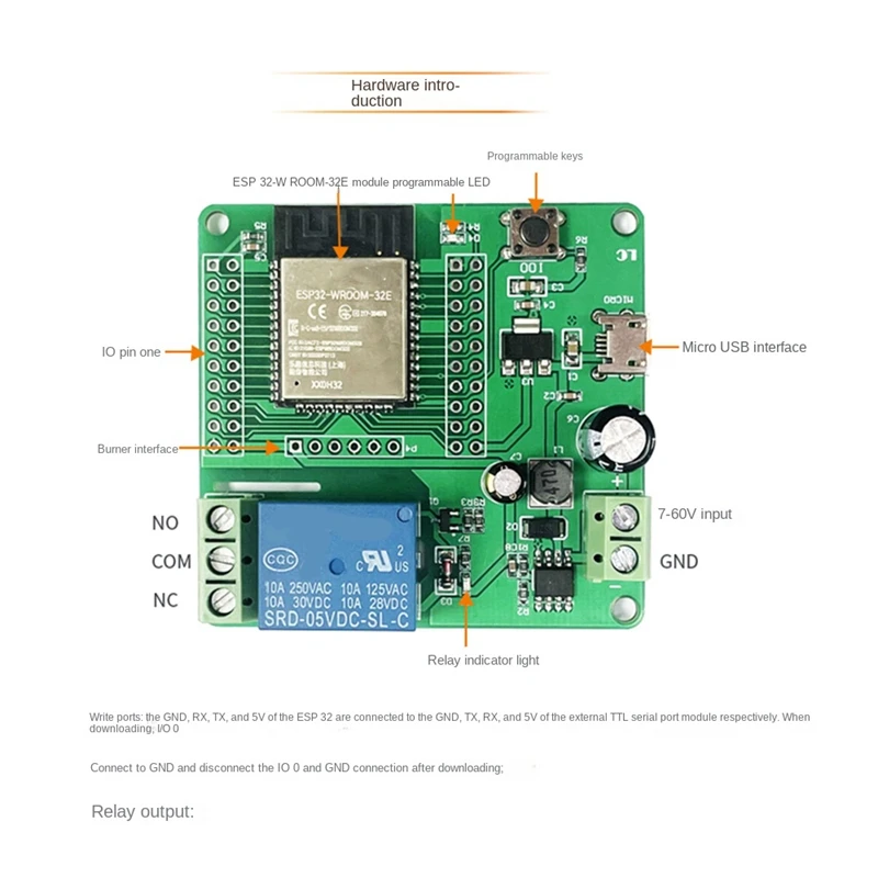 One Channel Relay ESP32-WROOM Development Board Single Relay Module DC 7-60V Power Supply For Home Appliance Accessories
