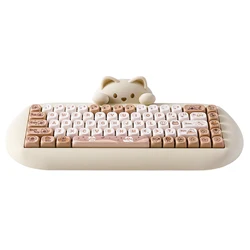 YUNZII C68 Coffee 65% Hi-Fi Cute Cat Silicone Hot Swap NKRO Ergonomic Wireless BT5.0/2.4G/Wired RGB Mechanical Gaming Keyboard