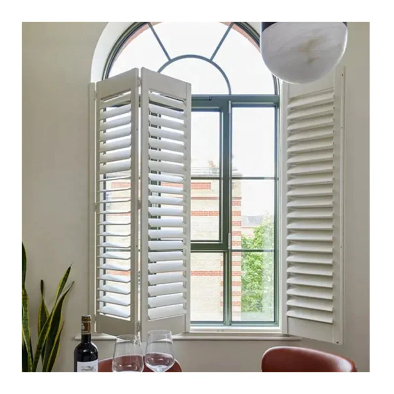 Fan-Shaped Folding High Quality Real Aluminum Wood Window Venetian Blinds Slats White and Black 60Mm