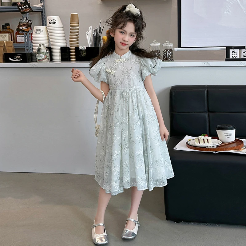 

summer teenager girls dresses Embroidered qipao collar kids girl ball dress vetement fille robe enfant fille pour mariage 12 14