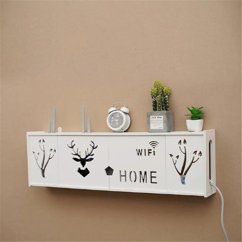 Storage Box Wireless Wifi Router Wall Hanging Plug Board Bracket Cable Organizer PVC Panel Shelf Home Decor