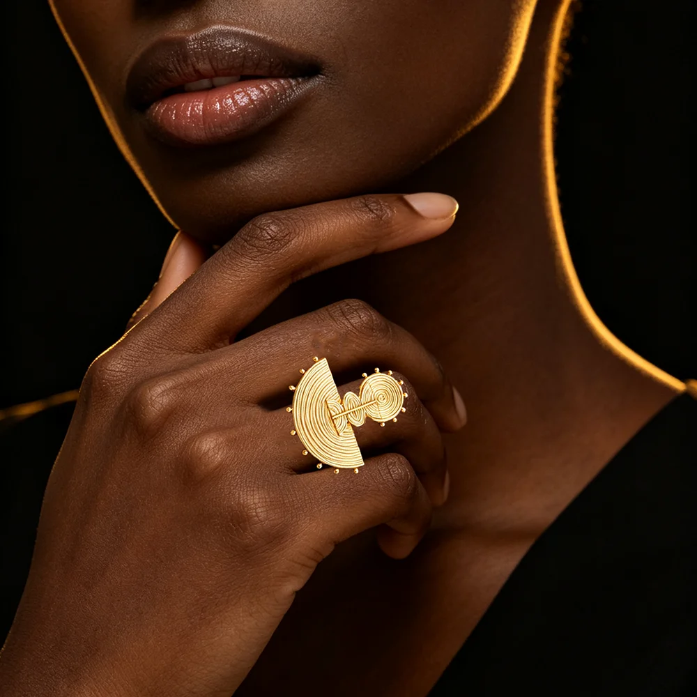 Brasilia nische Goldfarbe Ohrringe Ring Schmuck Set für Party Hochzeiten Braut Clip Ohrringe und Fingerring 2 Stück Set Schmuck Zubehör – Detail 2