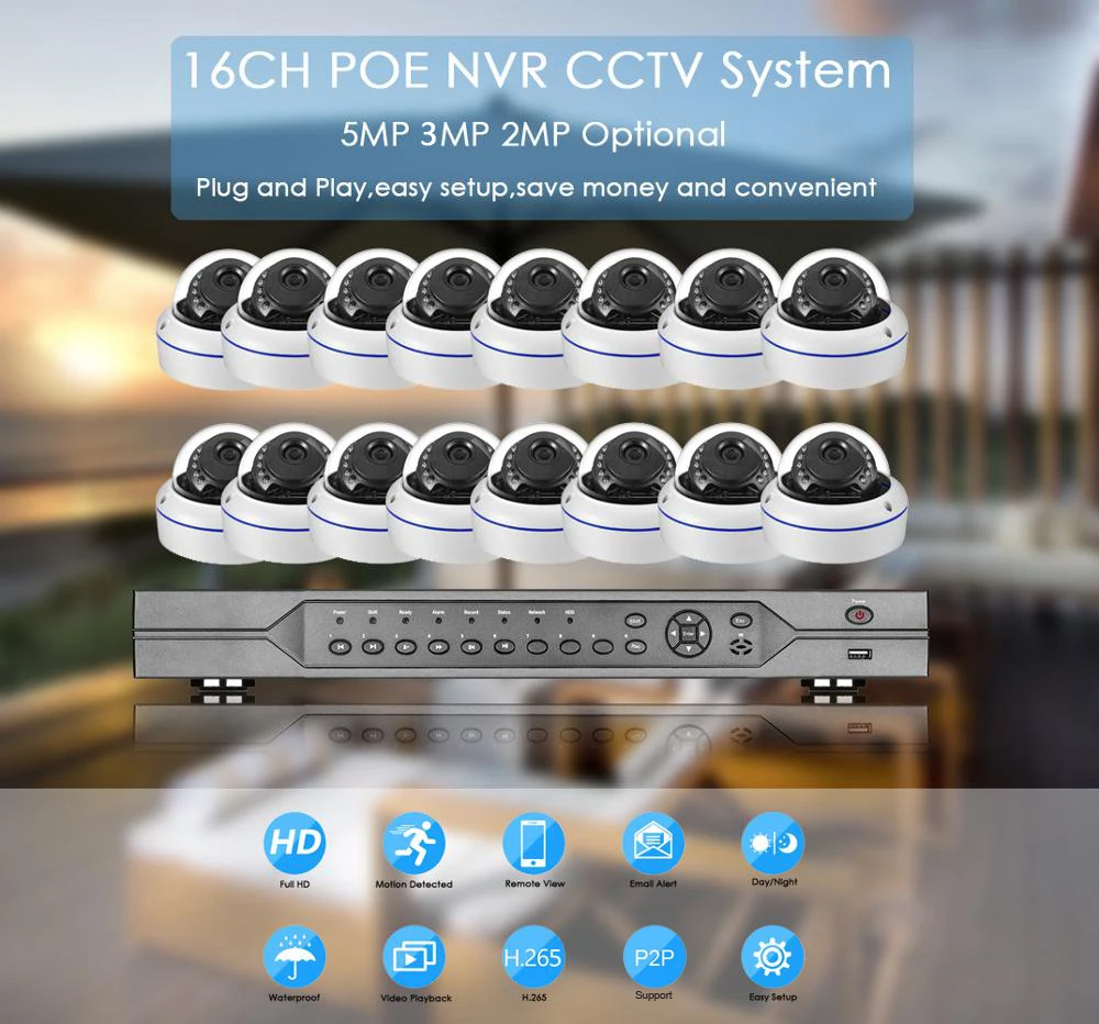 Gadinan H.265+ 16CH 5MP POE NVR Kit CCTV Security System Outdoor Audio 5MP 3MP 2MP IP Camera Vandalproof P2P Video Surveillance