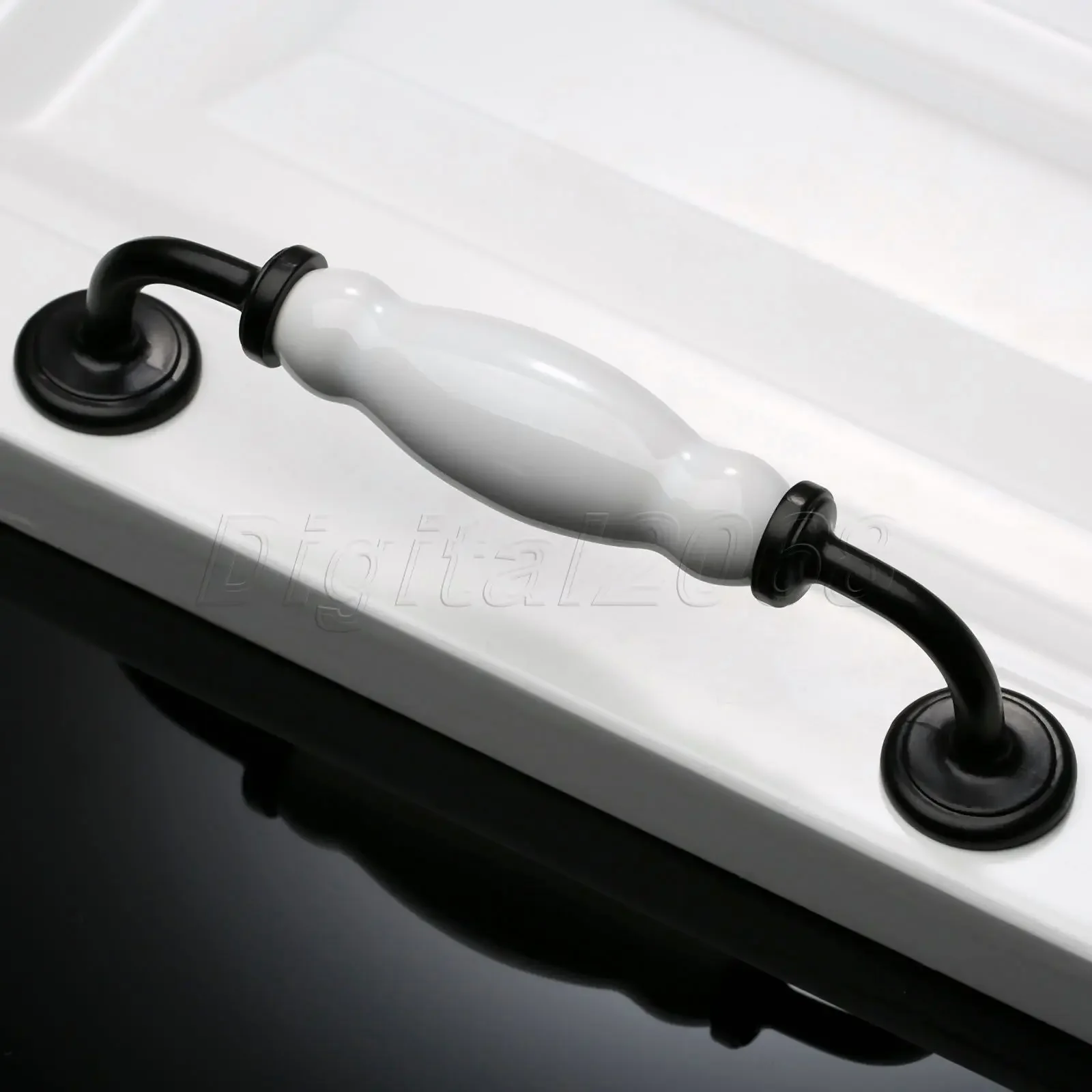 

bowarepro Modern Ceramic Door Pull Handle Black White Cabinet Knob Kitchen Cupboard European Drawer Kitchen Handle Pulls