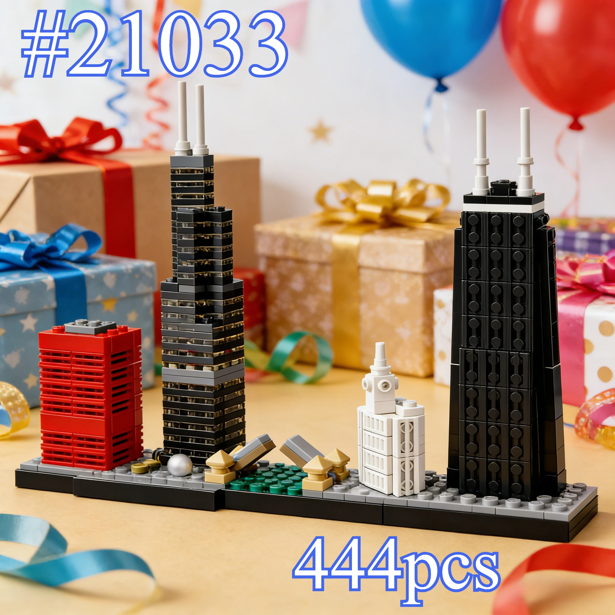 

Великолепный город Чикаго 21033, наборы строительных блоков, подходящие для рождественских подарков, совместимые с частицами Legoed, 444 шт.