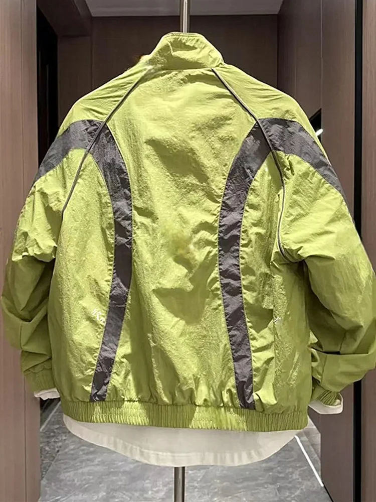 

Spring Autumn Men's Stand Collar Patchwork Jaet Casual Sle Color Blo Faionable Simple Matching Leisure Windbreaker Coat