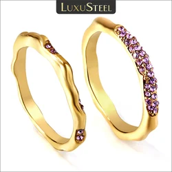 LUXUSTEEL Simple Irregular Rings Purple CZ Zircon Engagement Band Ring Romatic Summer Party BFF Jewelry Gift For Women Lady