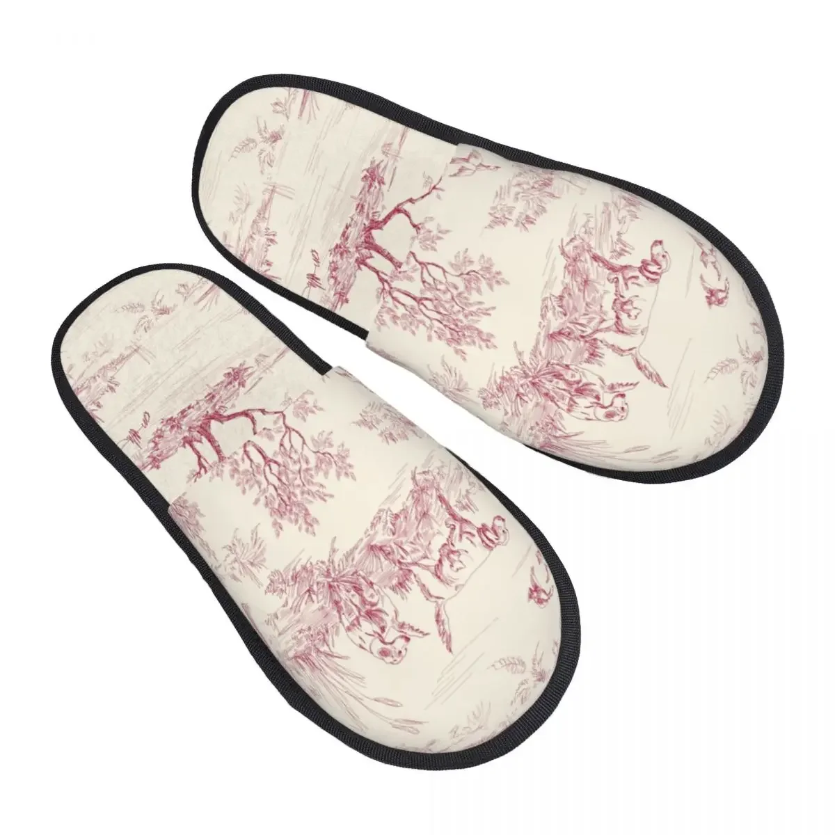 Toile De Jouy Red Guest Slippers for Bedroom Women Custom Print Cream Vintage Parisian House Slipper