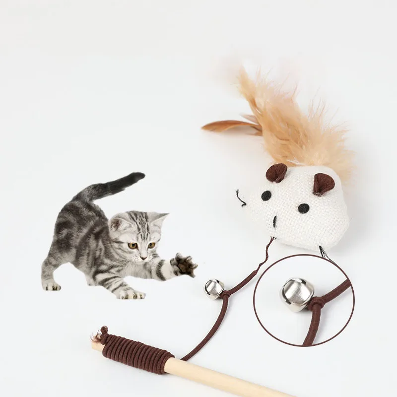 Cat Toys Cat Stick Cat Toys Cat Stick Cat Artifact Wooden Mouse Long Pole Bell Pet Supplies Cat Accessories