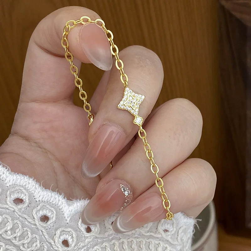 

Женский браслет из стерлингового серебра 925 пробы с позолоченной звездой из циркона, популярные в Европе и Америке модные украшения, аксессуары для вечеринок