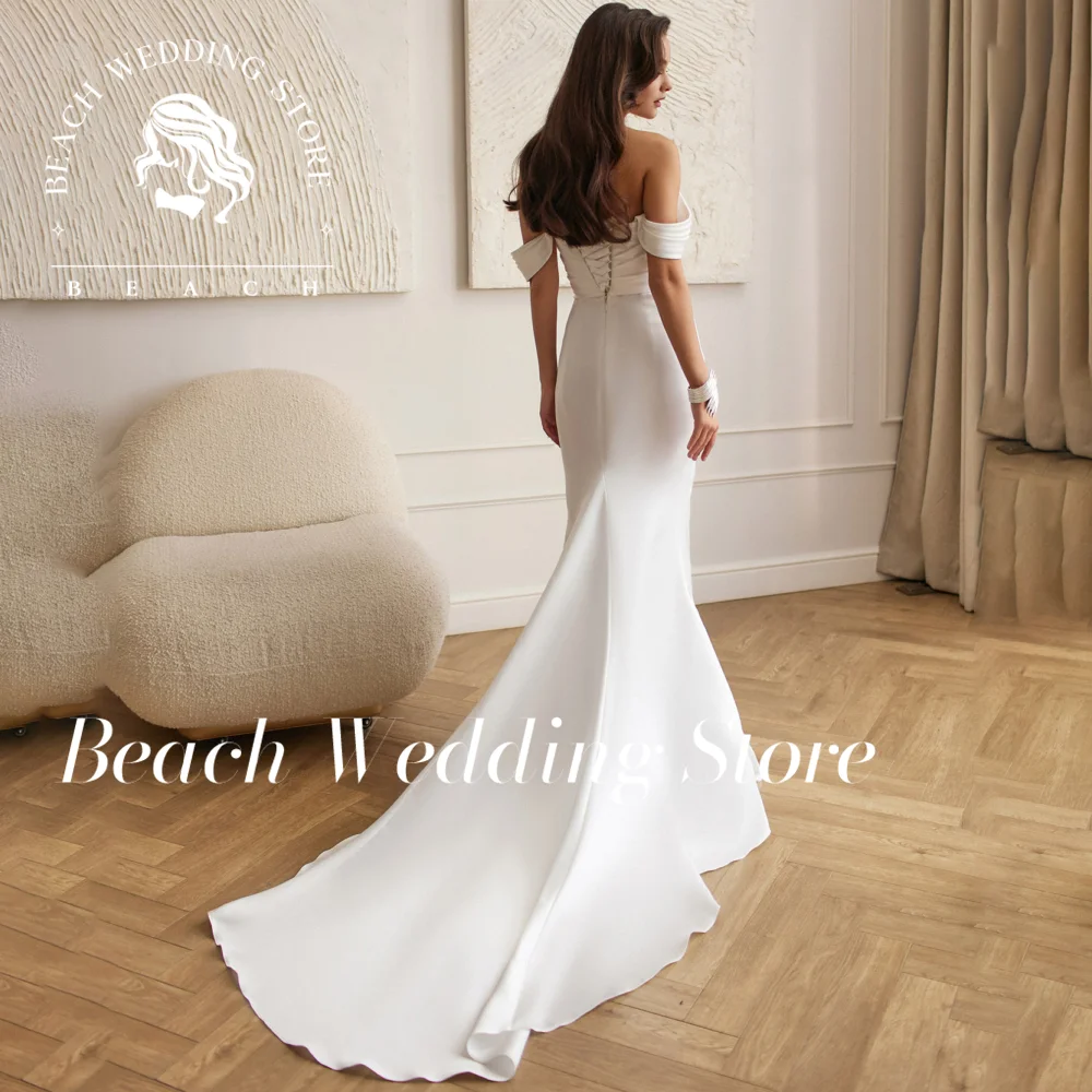 Strand weg von der Schulter trägerlos rückenfrei einfache moderne Brautkleider mit Hifh-Schlitz bodenlangen Vestidos De Novia individuell gestaltet