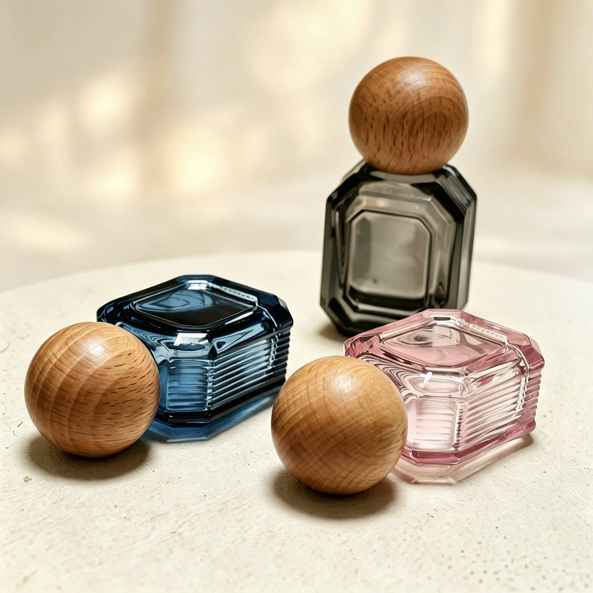10ml Empty Octagon Glass Roller Bottle with Wooden Ball Cap Refillable Perfume Roll On Container for Essential Oil