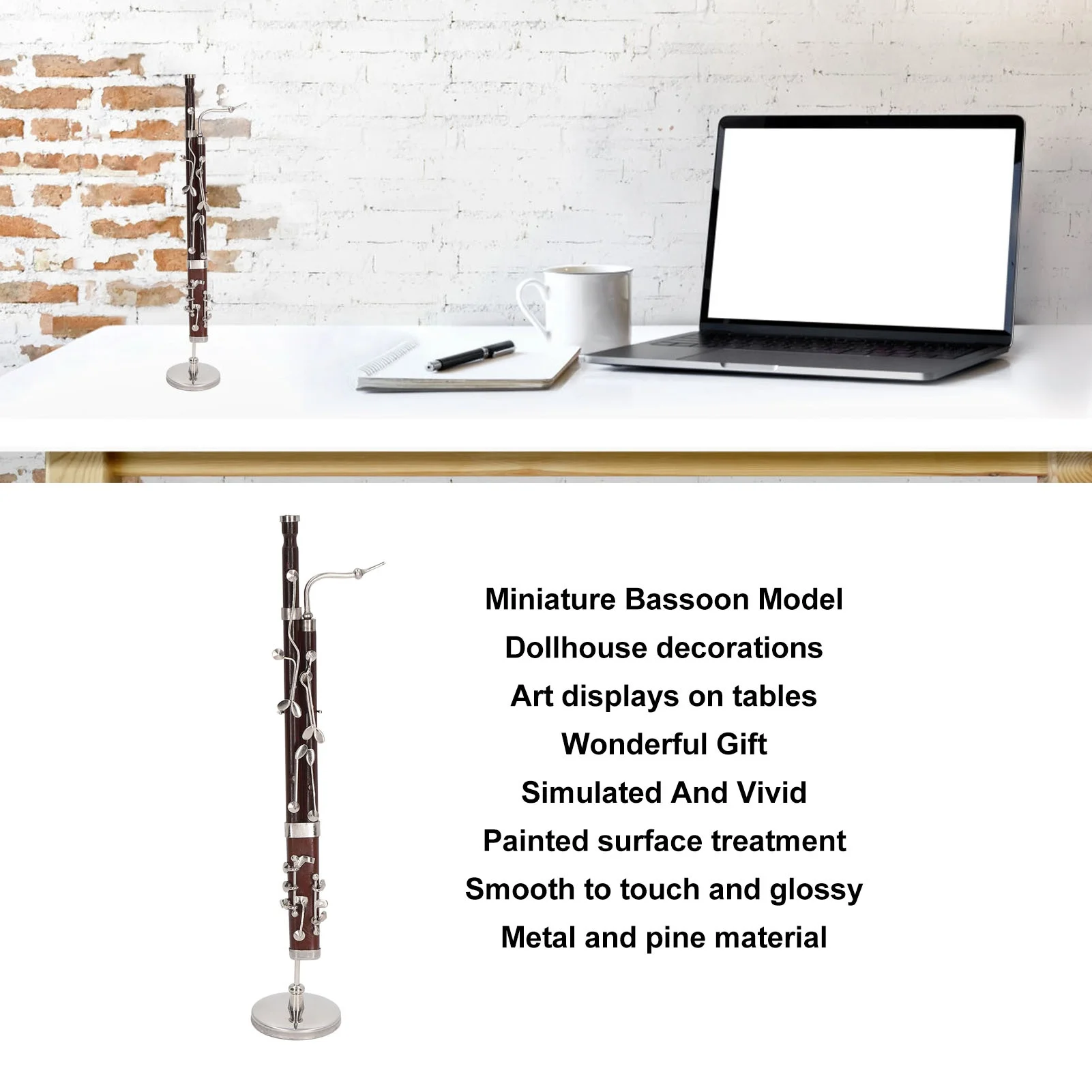 Miniature Bassoon Replica with Stand and Case Mini Musical Instrument Dollhouse Model Home Decoration - view 5