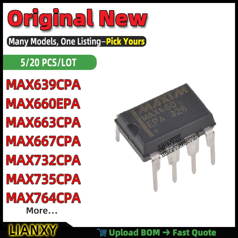 MAX660EPA MAX667CPA MAX639CPA MAX735CPA MAX663CPA MAX732CPA MAX764CPA MAX603CPA MAX637ACPA MAX641ACPA DIP-8 Charge Pump New