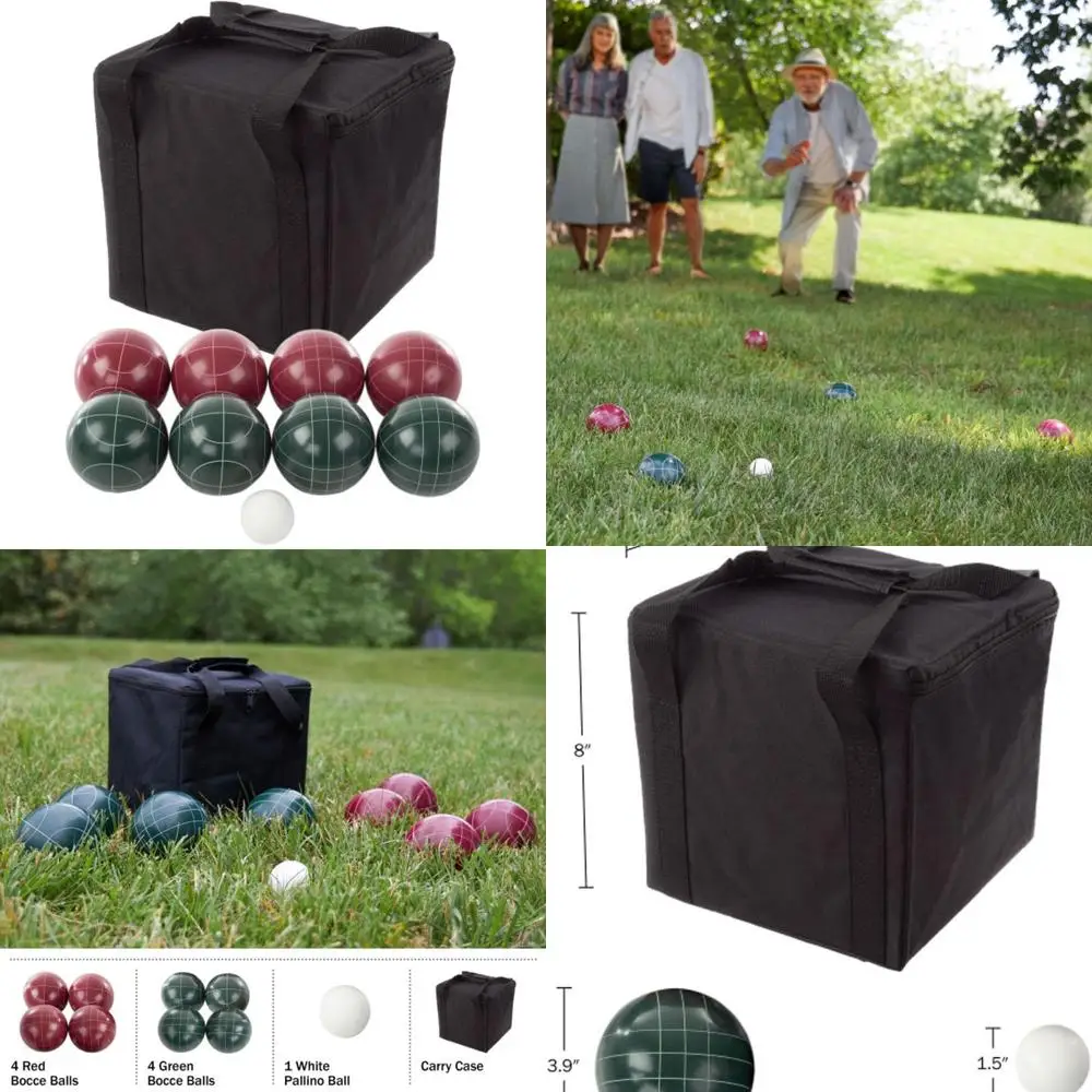 

HEY! PLAY! Bocce Ball Set Regulation Size - Lawn Game for Backyard or Beach - Includes Red and Green Bocce Balls, Pallino, and C