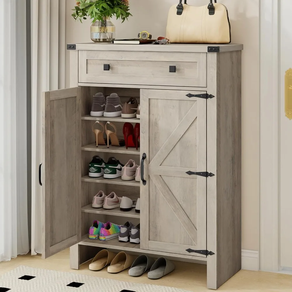 

Shoe Cabinet, Farmhouse Shoe Storage Organizer, Shoe Storage Cabinet with Doors & Drawer, Boots High-Shoe Cabinet Organizer for
