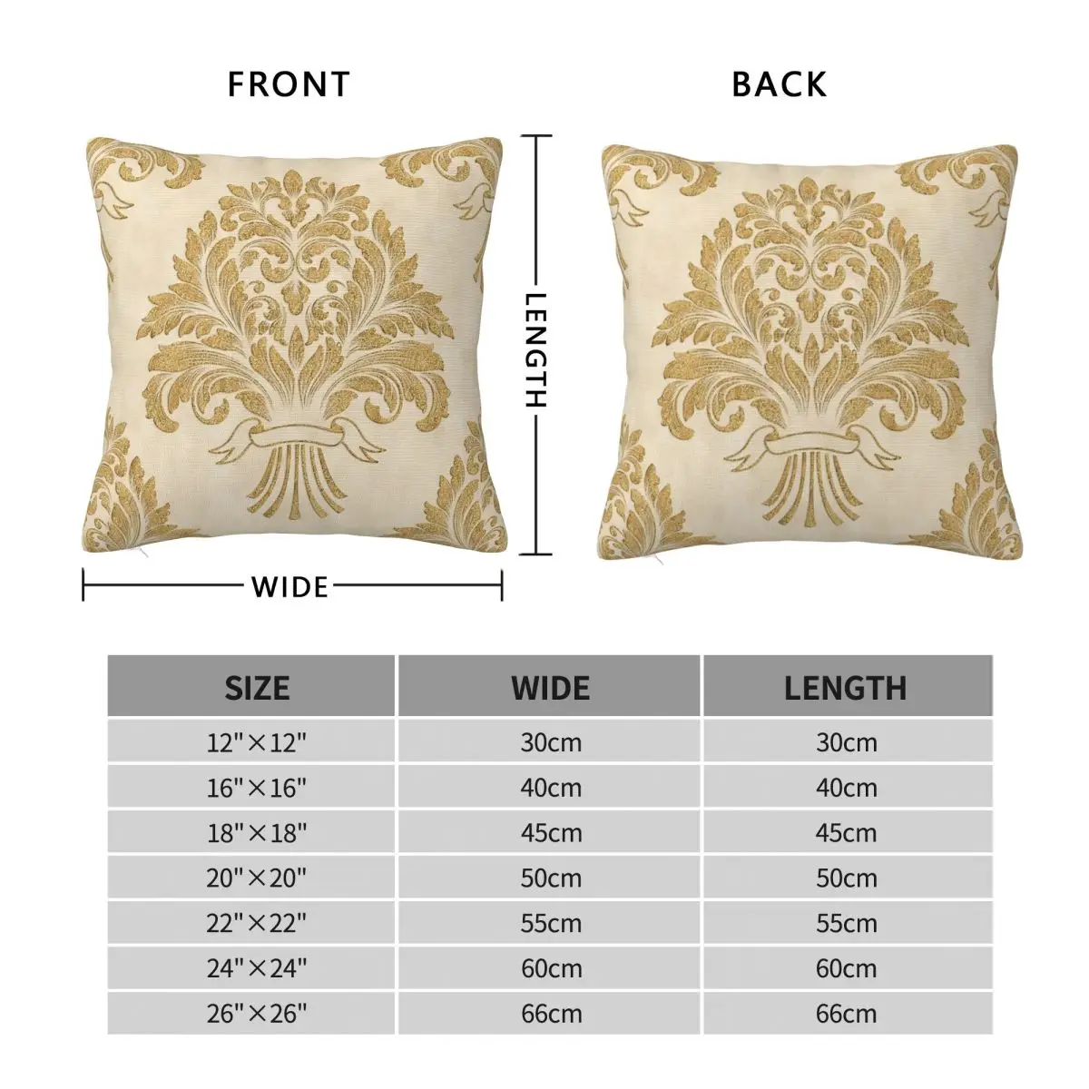 Antique Victorian Ivory Gold Square Pillowcase Polyester Linen Velvet Printed Zip Decor Throw Pillow Case Home Cushion Cover