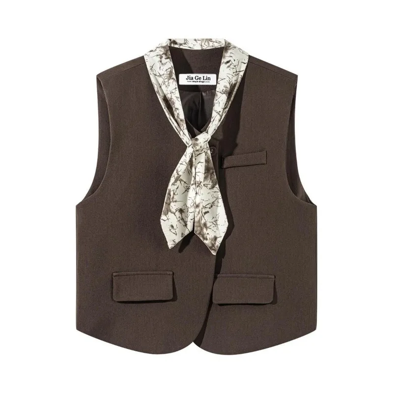 

Korean Style Design with Silk Scarf Suit Vest for Women 2025 Autumn New Trendy Style Stacked Vest for Women