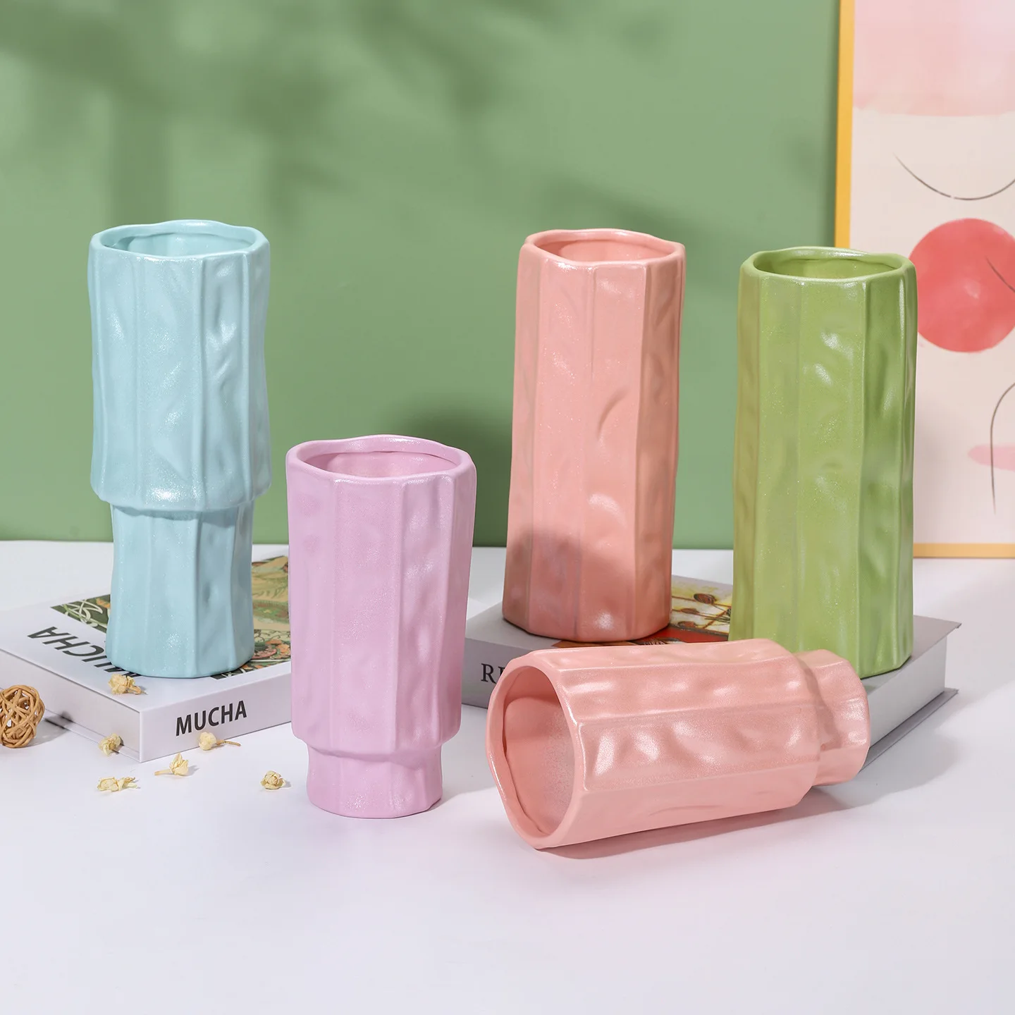 

YFY Nordic simple flower pot creative geometric art vase living room wine cabinet ornament ceramic flower