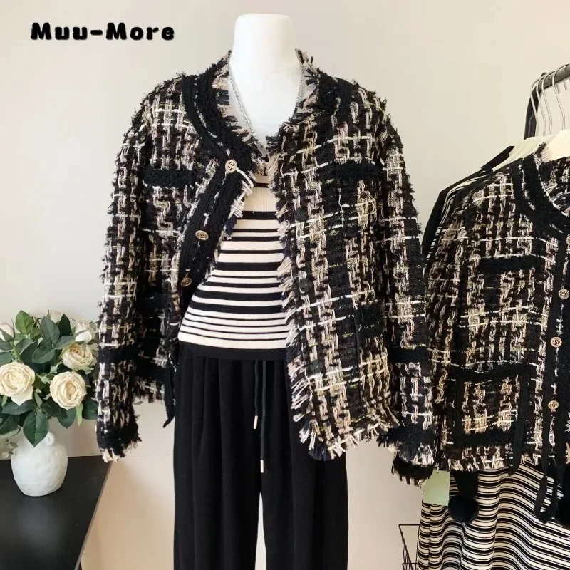 2023 inverno femminile stile Vintage monopetto o-collo giacca corta per le donne ufficio signora Plaid moda cappotto retrò di lusso