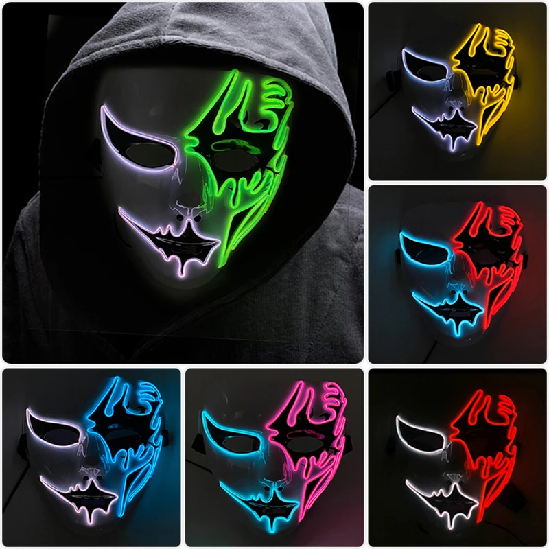 LED Hand-painted Hip-hop Mask Ghost Dance Glow Ghosts Dance Hip Hop Night Club Masquerad Halloween Carnival Night Flashing Mask