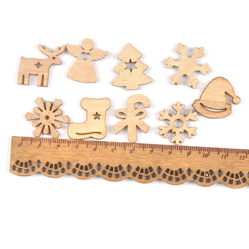 50pcs Mini Angel Star Elk Natural Wooden Crafts Pendants Christmas Tree Decoration DIY Handmade Xmas Home Decor 22-30mm m2503