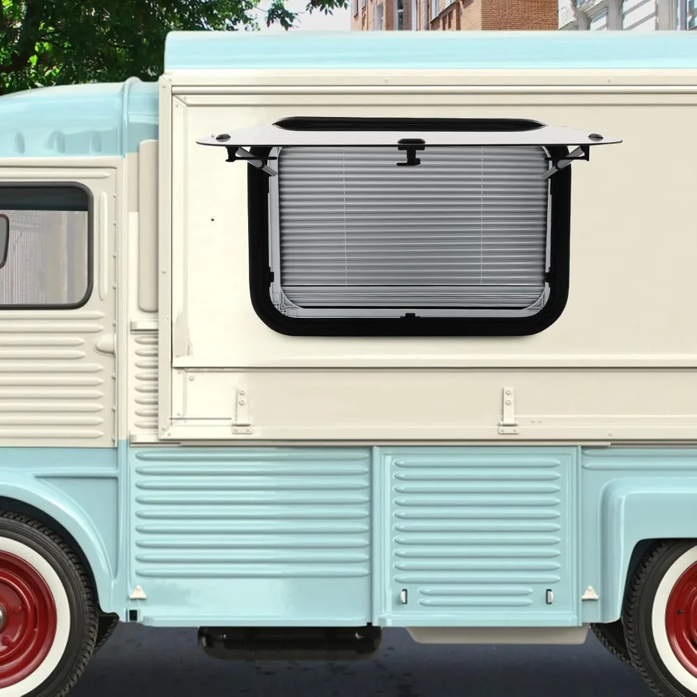 Jendela Keluar RV - Lebar 29,5 x Tinggi 19,69, Model Dorong Keluar dengan Layar, Kaca Tempered Ultra Tebal untuk Penggunaan Darurat di Camper
