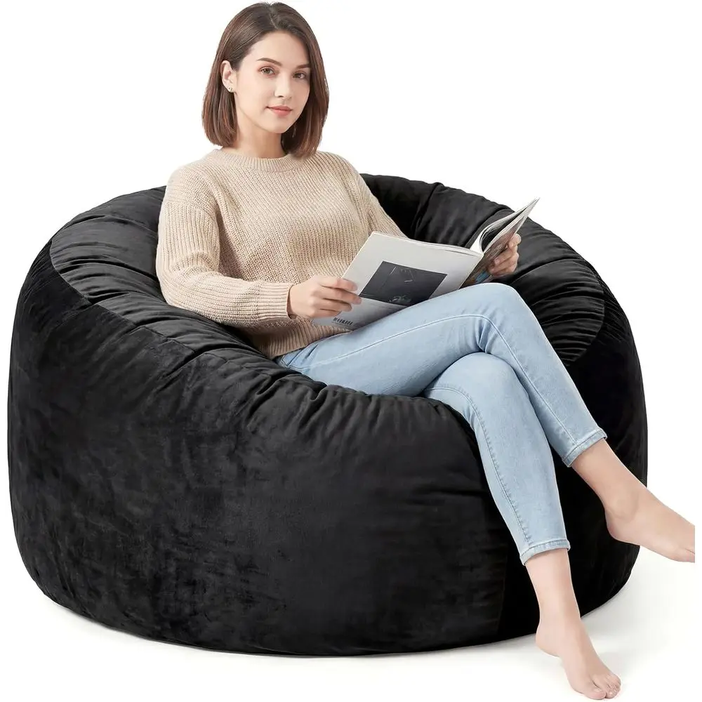 

Large 4-Foot Bean Bag Chair with Memory Foam, Washable Dutch Velvet Cover for Living Room, Bedroom, Gaming Room