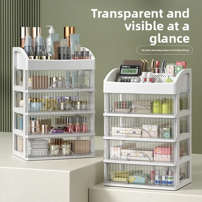 High-end Multi-layer Drawer Makeup Organizer Transparent Cosmetic Storage Box Desktop Vanity Organizer Skincare Lipsticks Perfum