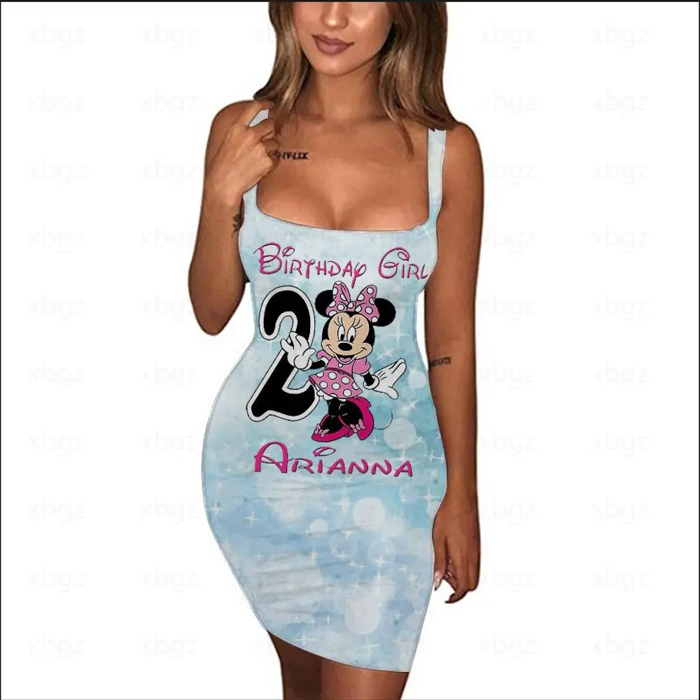 Women's Dress Sling Cartoon Summer Dresses Woman 2022 Fashion Top Disney 3D Print Minnie Mouse Sleeveless Sexy Elegant Party 3XL