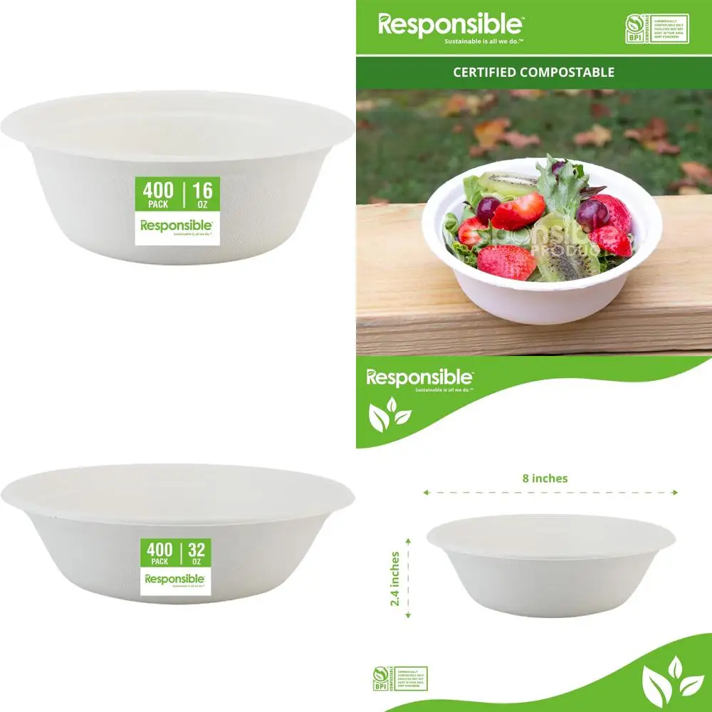 

Eco-Friendly Disposable Paper Bowls 16oz for Hot Soup - Heavy Duty, 400 Count, Ideal for Dinner and Desserts