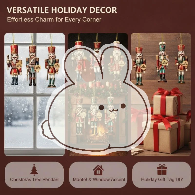 16/32Pcs Easy to Hang Christmas Nutcracker Wooden Hanging Ornaments 2D Pendants for Xmas Home Window Decor