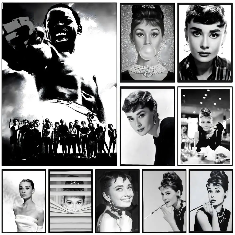 Beauty A-Audrey Hepburn Poster Self-adhesive Art Waterproof Paper Sticker Coffee House Wall Decor