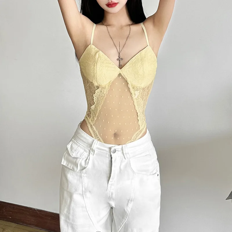 

Spring new women's solid color slim fitting street fashion V-neck sling sleeveless bodysuits