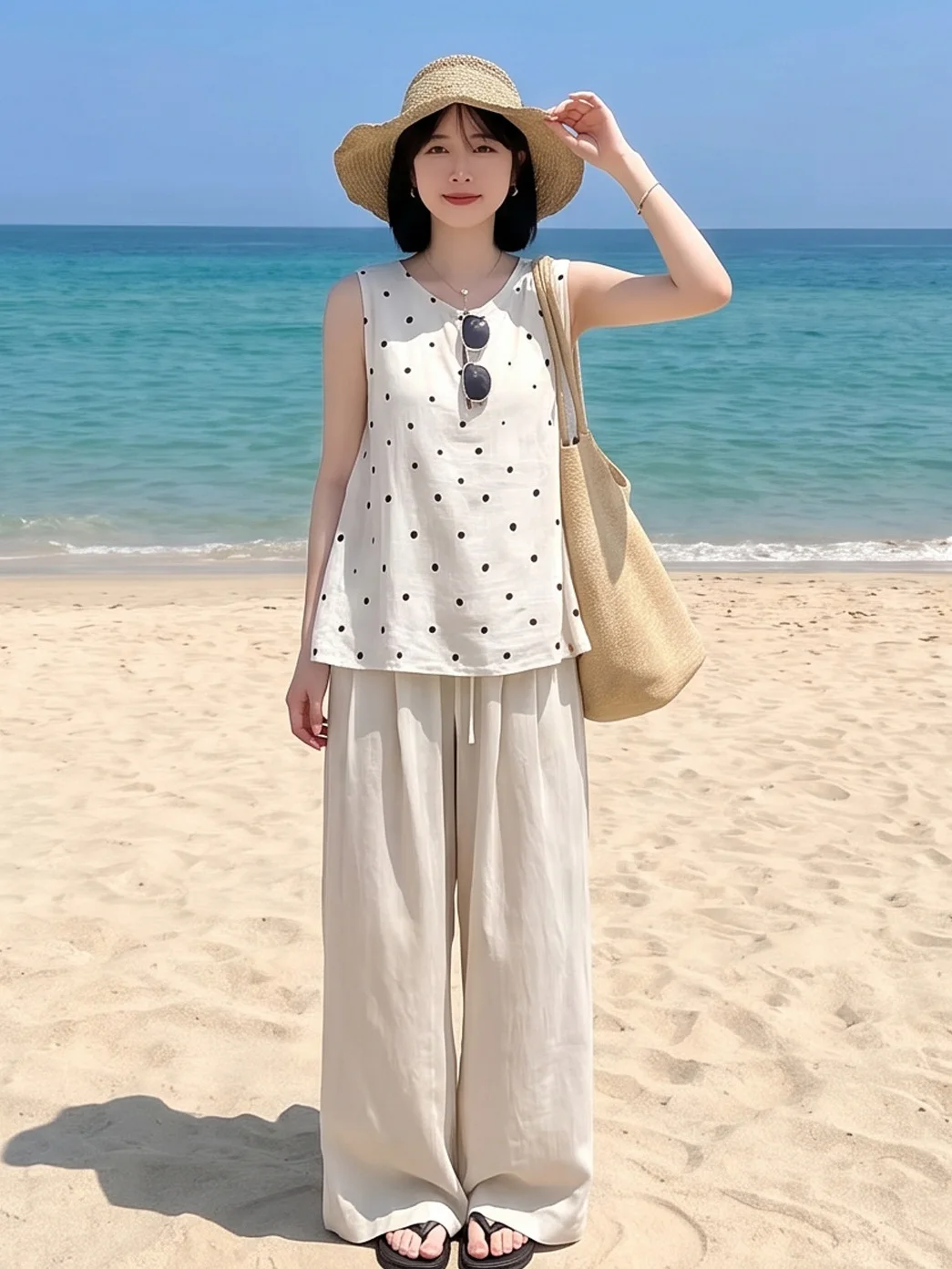 Summer Vacation Floral Print Sleeveless Vest Wide Leg Pants Women's Two Piece Set Sweet Small Size Casual Fashion Ensemble