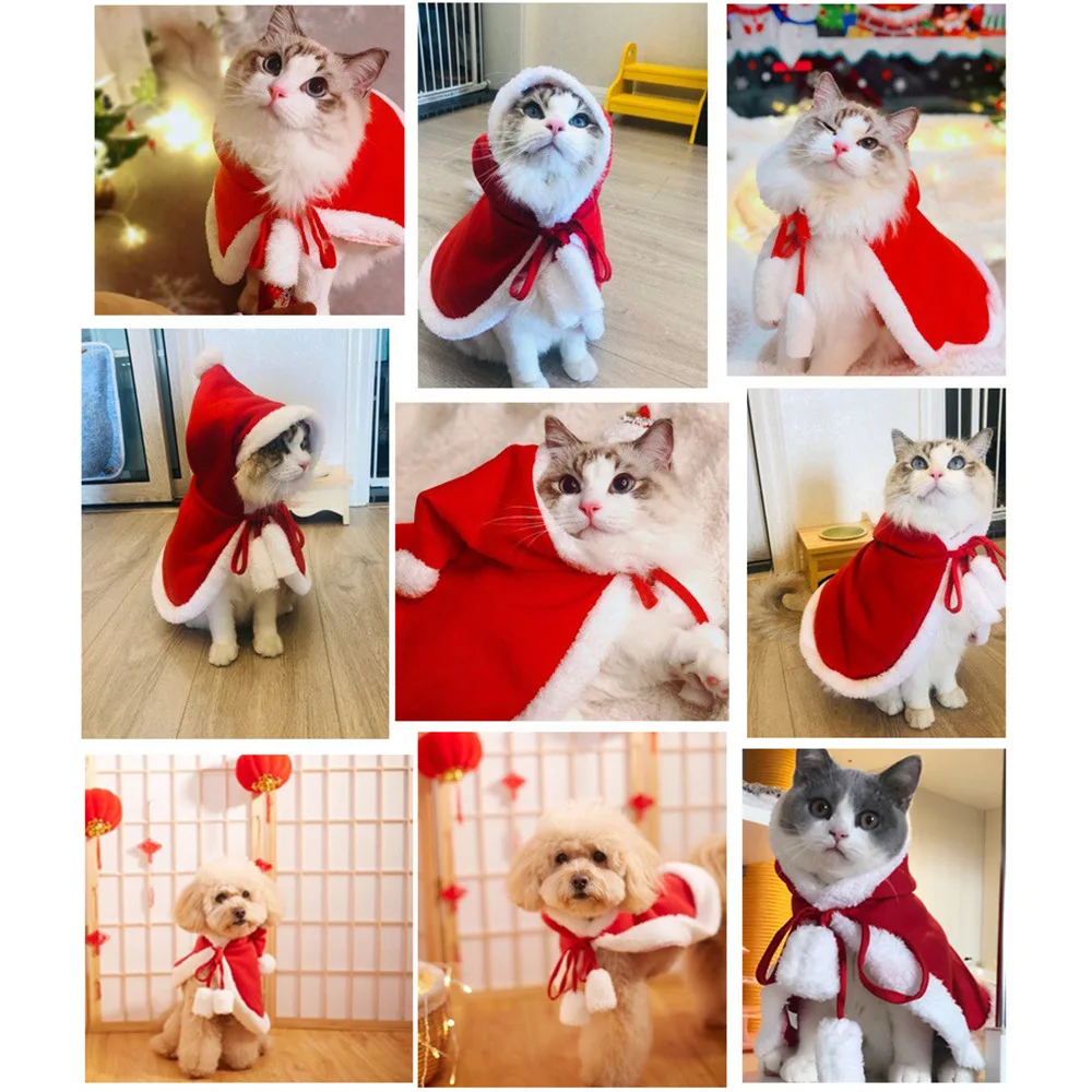 Cat Costume Santa Cosplay Funny Transformed Cat Dog Pet Christmas Cape Dress Up Clothes Red Scarf Cloak Props Decor Supplies