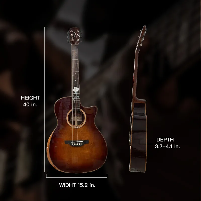 

6-string Beginner Solid Spruce Classic Acoustic Guitar Rosewood fretboard (real Shell Carved Rose) Colored Finish Right