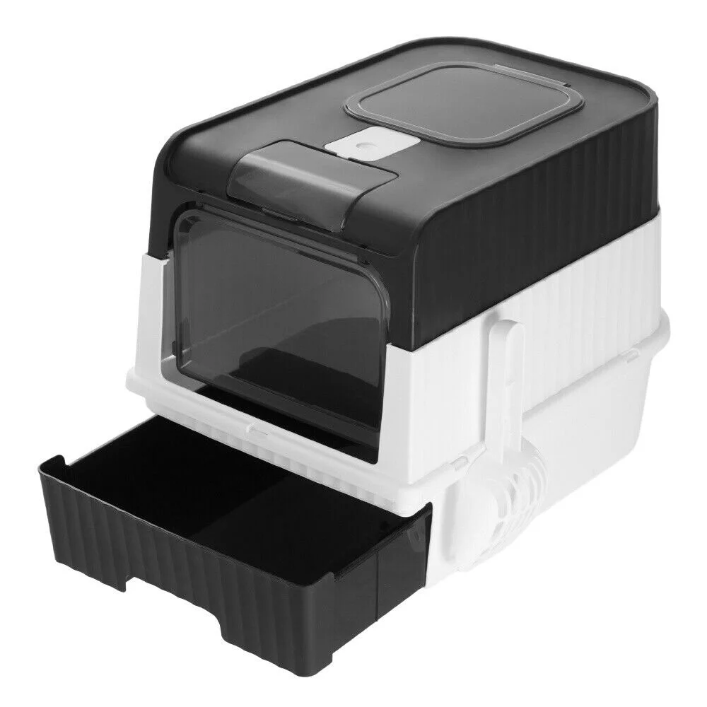 Bac à litière pour chat avec couvercle, toilettes pour chat entièrement fermées et résistantes aux odeurs, avec pelle à litière pour animaux de compagnie._voghion.com